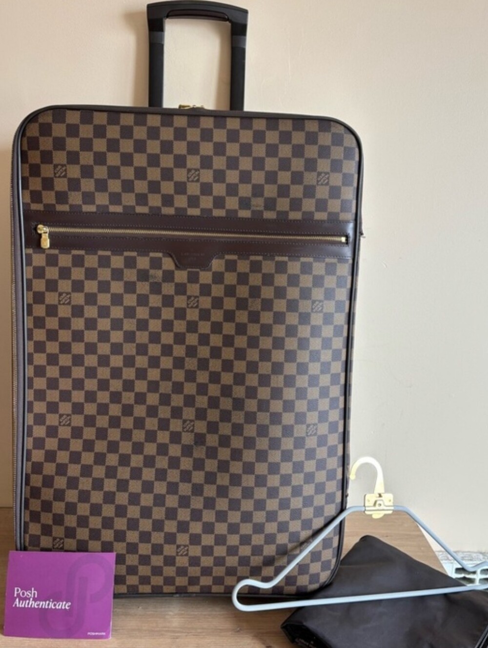 LOUIS VUITTON Designer-Style Brown Checkered Rolling Suitcase